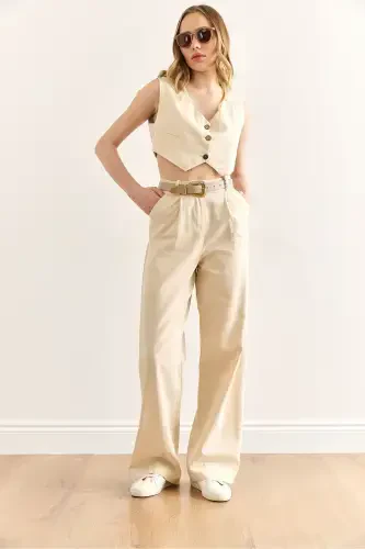 Women Stone Vest Pants Gabardine Suit TKM-190003 - 3
