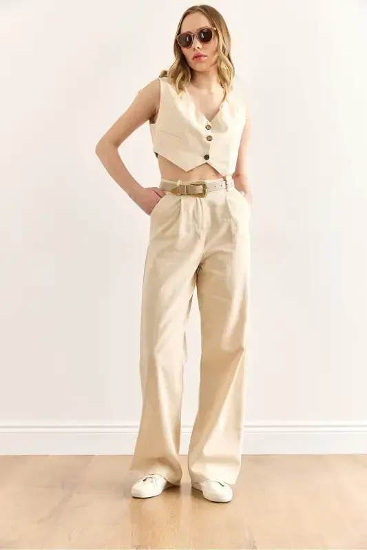 Women Stone Vest Pants Gabardine Suit TKM-190003 - 3