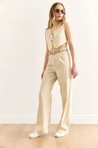 Women Stone Vest Pants Gabardine Suit TKM-190003 - 4