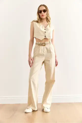 Women Stone Vest Pants Gabardine Suit TKM-190003 - 5