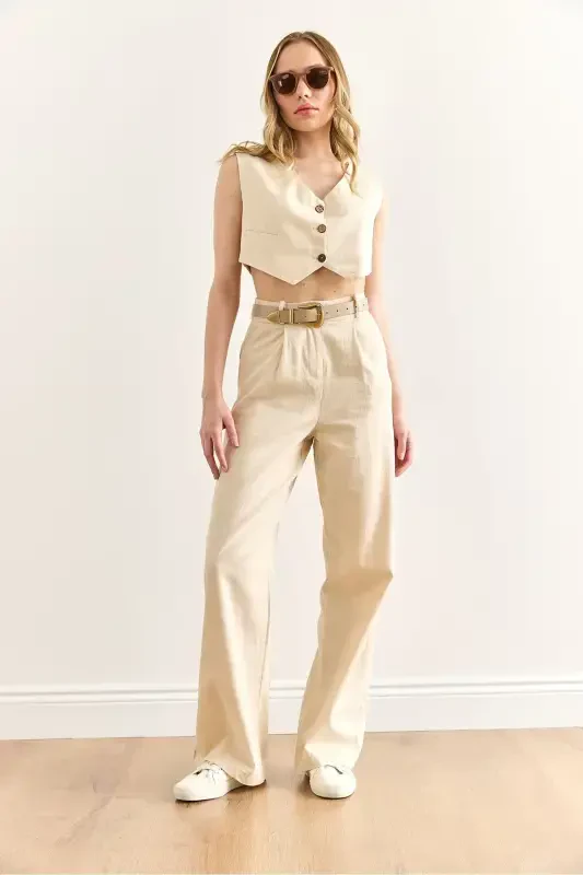 Women Stone Vest Pants Gabardine Suit TKM-190003 - 5