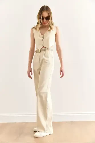 Women Stone Vest Pants Gabardine Suit TKM-190003 - 6
