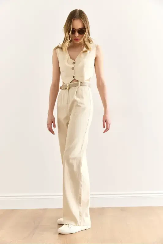 Women Stone Vest Pants Gabardine Suit TKM-190003 - 6