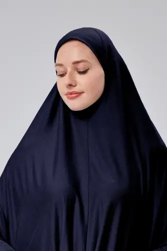 Women Two Piece Prayer Dress Headscarf Organic Cotton Elastic Sleeve Non-Slip Skirt Jersey Modest -Navy Blue - 5