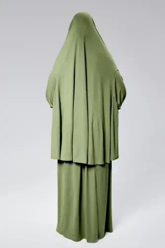Women Two Piece Prayer Dress Headscarf Organic Cotton Elasticated Non-Slip Sleeve Skirt Jersey Islamic Clothing-Pistachio Green - 3