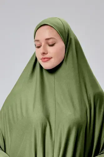 Women Two Piece Prayer Dress Headscarf Organic Cotton Elasticated Non-Slip Sleeve Skirt Jersey Islamic Clothing-Pistachio Green - 4