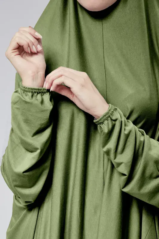 Women Two Piece Prayer Dress Headscarf Organic Cotton Elasticated Non-Slip Sleeve Skirt Jersey Islamic Clothing-Pistachio Green - 6