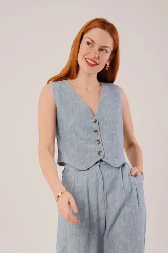 Women Vest Pants 2-Piece Set-Baby Blue - 1