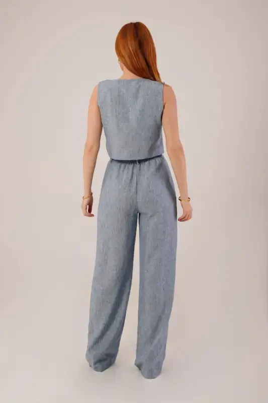 Women Vest Pants 2-Piece Set-Baby Blue - 4