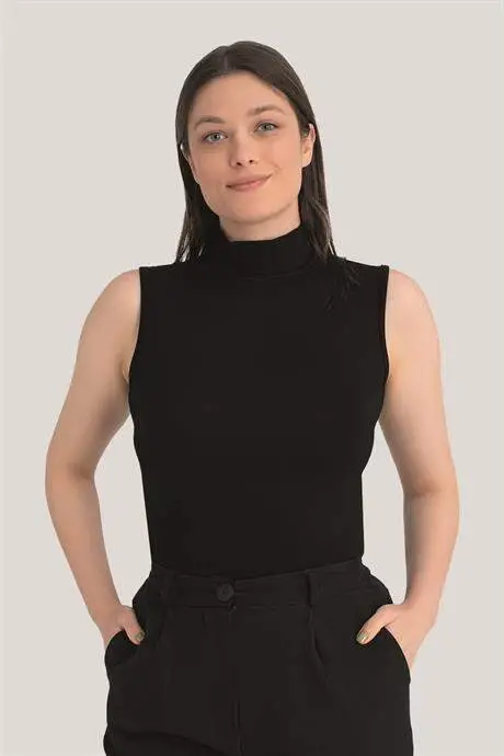 Women White Black Set of 2 Sleeveless Body Turtleneck - 2