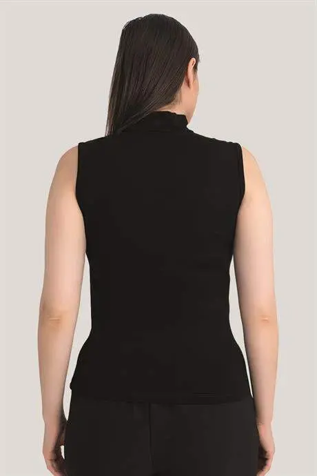 Women White Black Set of 2 Sleeveless Body Turtleneck - 4