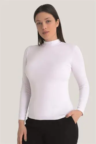 Women White Black Skin Turtleneck Long Sleeve Bodysuit 3 Pieces - BÜYÜKBEDENIZ (1)