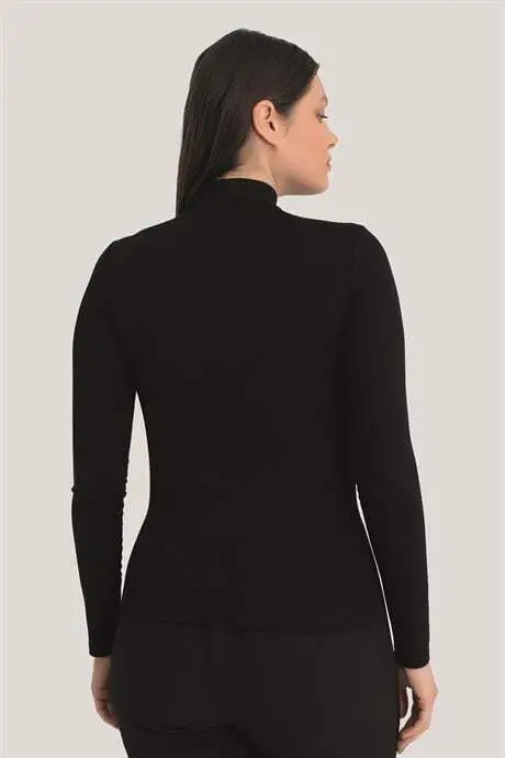 Women White Black Skin Turtleneck Long Sleeve Bodysuit 3 Pieces - 5