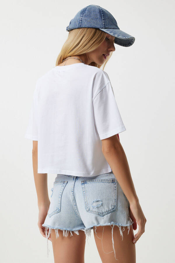 Women White Blue Bicycle Collar Striped Knitted T-Shirt NJ00151 - 6