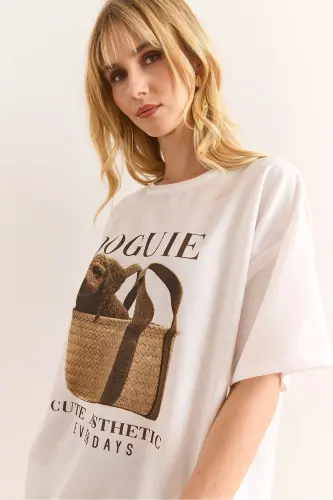 Women White Doguie Printed 2 Thread Relaxed Fit T-shirt - 6