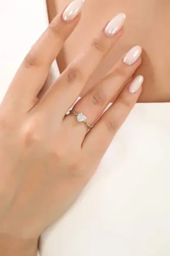 Women White Gold Color Heart Solitaire Ring - 1