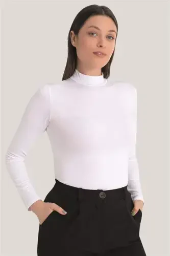 Women White Turtleneck Long Sleeve Bodysuit 2-Pack - 4