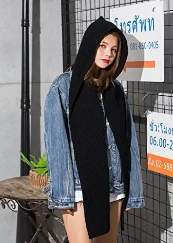 Women Winter 3 in 1 Hooded Hat Scarf Wrap Shawl Crochet Knit Pullover Neckwarmer - 3