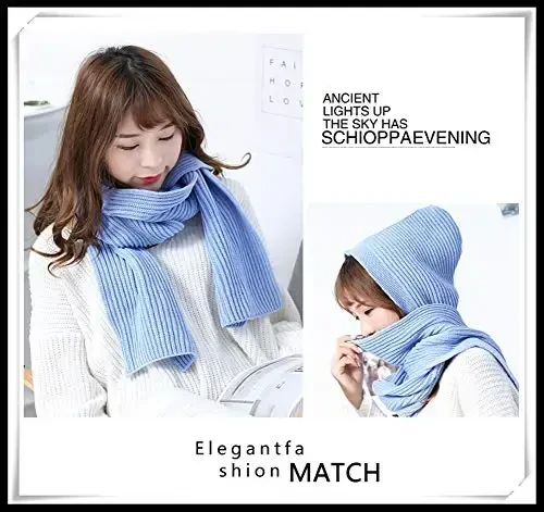 Women Winter 3 in 1 Hooded Hat Scarf Wrap Shawl Crochet Knit Pullover Neckwarmer - 2