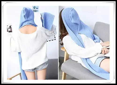 Women Winter 3 in 1 Hooded Hat Scarf Wrap Shawl Crochet Knit Pullover Neckwarmer - 5