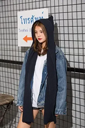 Women Winter 3 in 1 Hooded Hat Scarf Wrap Shawl Crochet Knit Pullover Neckwarmer - 4