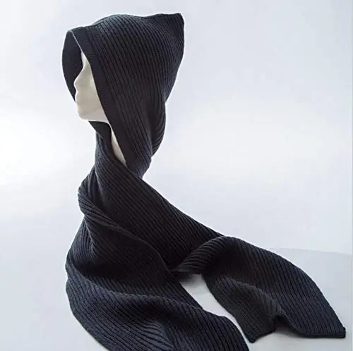 Women Winter 3 in 1 Hooded Hat Scarf Wrap Shawl Crochet Knit Pullover Neckwarmer - 6