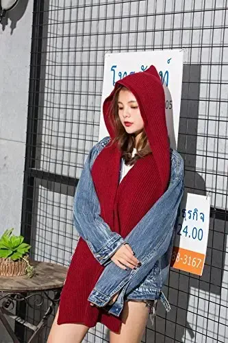 Women Winter 3 in 1 Hooded Hat Scarf Wrap Shawl Crochet Knit Pullover Neckwarmer - 3