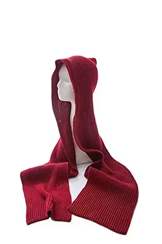 Women Winter 3 in 1 Hooded Hat Scarf Wrap Shawl Crochet Knit Pullover Neckwarmer - 6