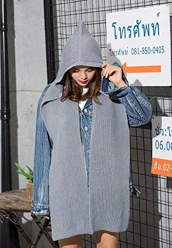 Women Winter 3 in 1 Hooded Hat Scarf Wrap Shawl Crochet Knit Pullover Neckwarmer - 3