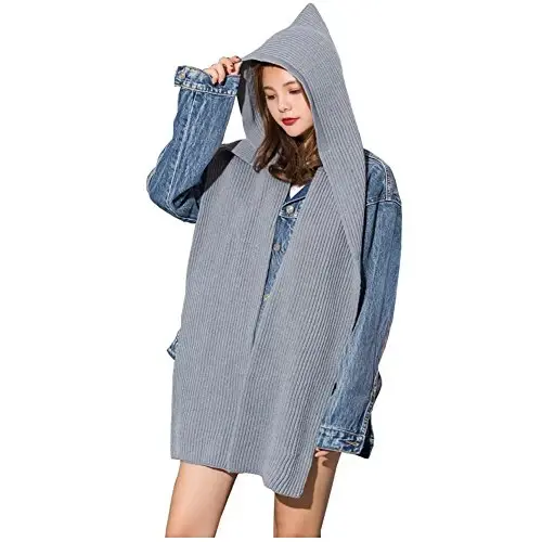 Women Winter 3 in 1 Hooded Hat Scarf Wrap Shawl Crochet Knit Pullover Neckwarmer 