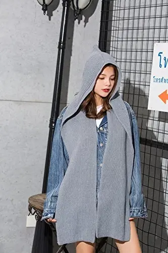 Women Winter 3 in 1 Hooded Hat Scarf Wrap Shawl Crochet Knit Pullover Neckwarmer - WOMEN (1)