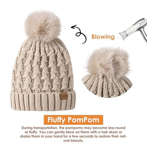 Women Winter Beanie Hat Scarf Gloves Set Pom Hat with Warm Fleece Lined Long Knit Scarf Touchscreen Gloves for Cold Weather - 2