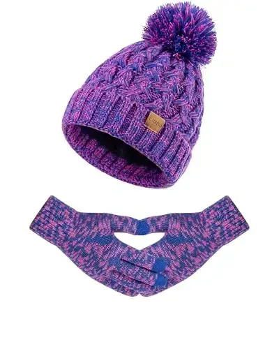 Women Winter Beanie Hat Scarf Gloves Set Pom Hat with Warm Fleece Lined Long Knit Scarf Touchscreen Gloves for Cold Weather - 5