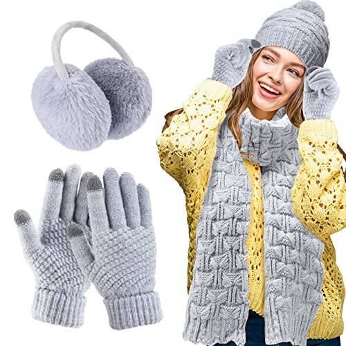 Women Winter Hats Scarf and Gloves Set for Women Including Ear Covers Cold Weather Glove Scarves Hats Knit Beanie Scarf Glove - 15