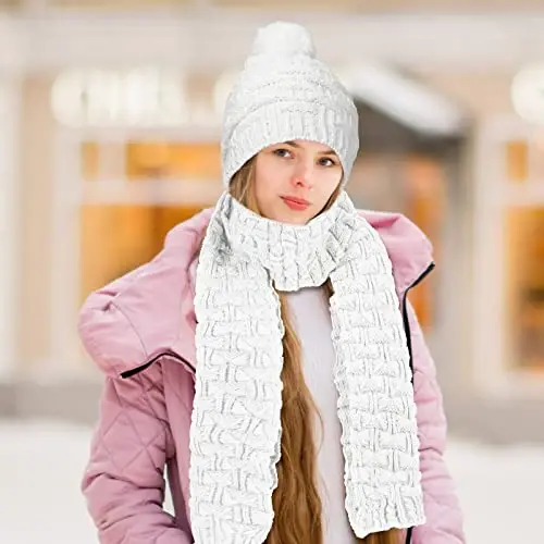 Women Winter Hats Scarf and Gloves Set for Women Including Ear Covers Cold Weather Scarves Hats Knit Beanie Scarf Glove - 6