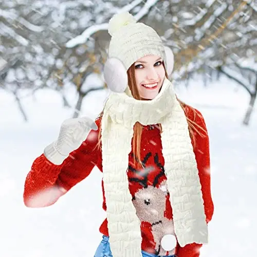 Women Winter Hats Scarf and Gloves Set for Women Including Ear Covers Cold Weather Scarves Hats Knit Beanie Scarf Glove - 7