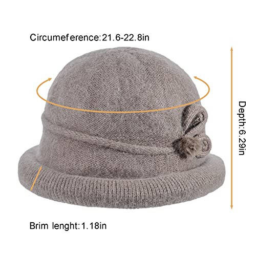 Women Winter Knit 1920s Vintage Bucket Bowler Hat Round Brim Warm Hat - 2