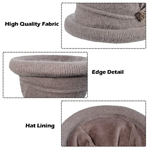 Women Winter Knit 1920s Vintage Bucket Bowler Hat Round Brim Warm Hat - 3