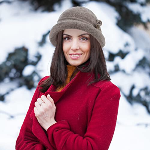 Women Winter Knit 1920s Vintage Bucket Bowler Hat Round Brim Warm Hat - 5