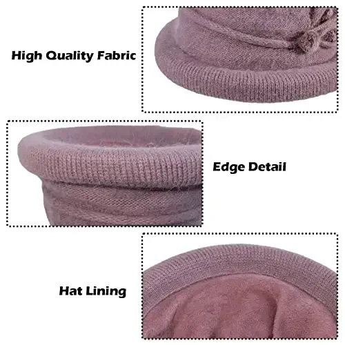 Women Winter Knit 1920s Vintage Bucket Bowler Hat Round Brim Warm Hat - 3
