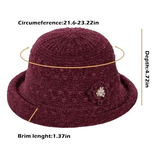 Women Winter Knit 1920s Vintage Bucket Bowler Hat Round Brim Warm Hat - 2