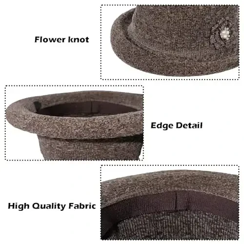 Women Winter Knit 1920s Vintage Bucket Bowler Hat Round Brim Warm Hat - 3