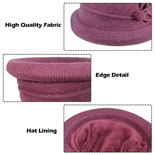 Women Winter Knit 1920s Vintage Bucket Bowler Hat Round Brim Warm Hat - 3