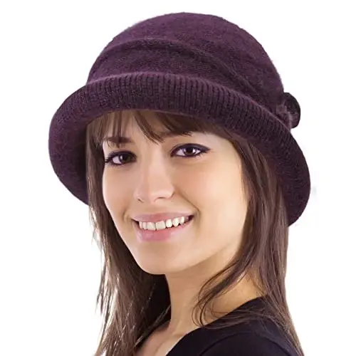 Women Winter Knit 1920s Vintage Bucket Bowler Hat Round Brim Warm Hat - 1