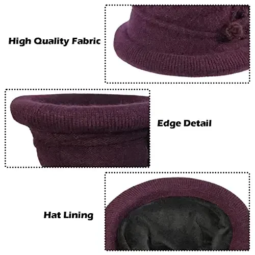 Women Winter Knit 1920s Vintage Bucket Bowler Hat Round Brim Warm Hat - 3