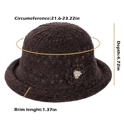 Women Winter Knit 1920s Vintage Bucket Bowler Hat Round Brim Warm Hat - 2