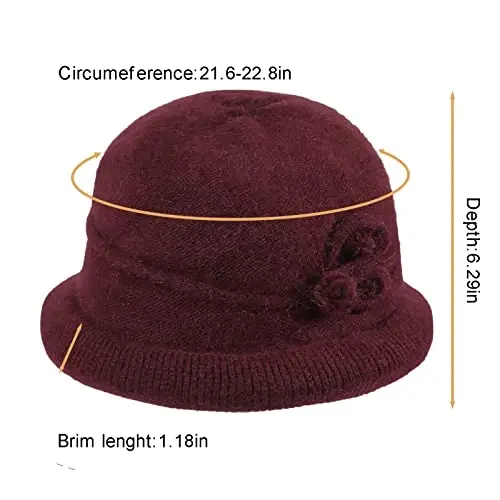 Women Winter Knit 1920s Vintage Bucket Bowler Hat Round Brim Warm Hat - 2