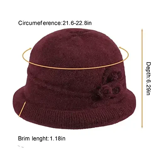 Women Winter Knit 1920s Vintage Bucket Bowler Hat Round Brim Warm Hat - WOMEN (1)