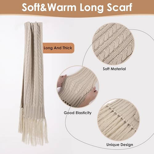 Women Winter Knit Warm Hat Beanie Scarf Gloves Set Pom Fleece Lined Hat with Long Knit Scarf, Neck Warmer Touchscreen Gloves - 4