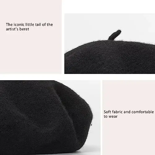 Women Wool Beret Hat, Classic French Style Artist Hat, Solid Color Chic Winter Warm Cap for Girls - 6